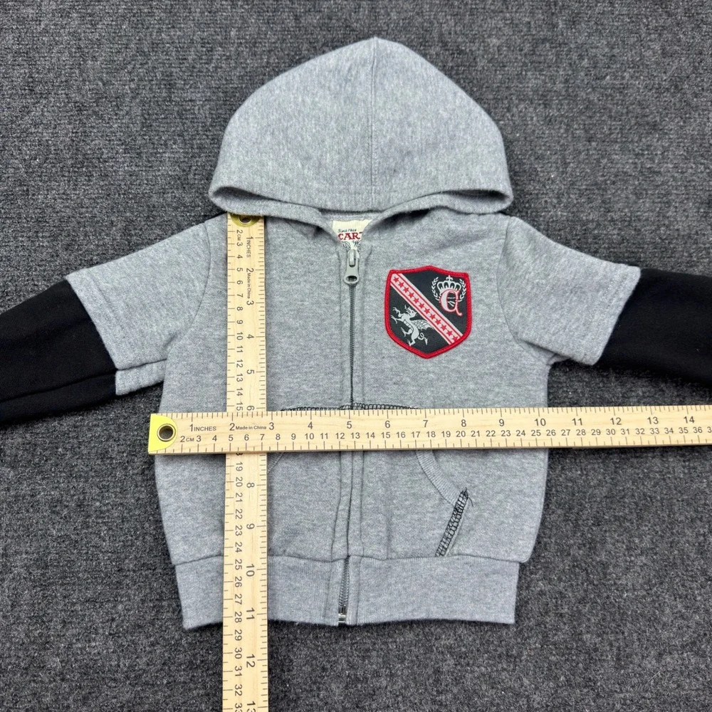 Carters Watch the Wear Gray Black Zip Up Hoodie Crest 6-9M 1811